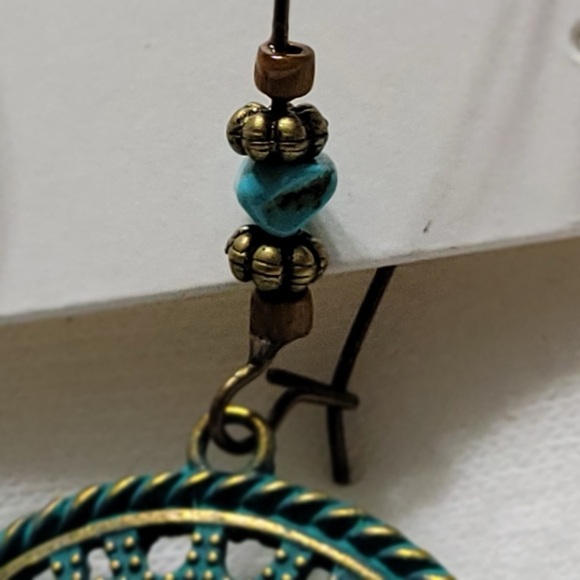 Vintage Bohemian Turquoise Bronze Retro Hook Dangle Earrings - Picture 5 of 5